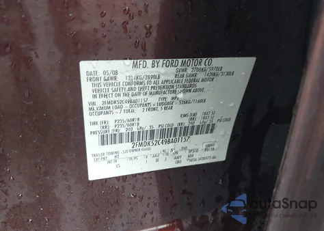 2009 Ford Flex Sel из США, поврежденный, VIN 2FMDK52C49BA01157